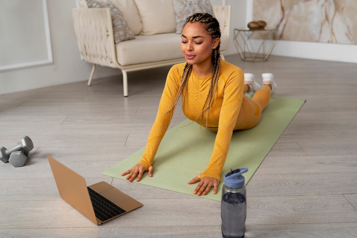 A woman on a yoga Matt